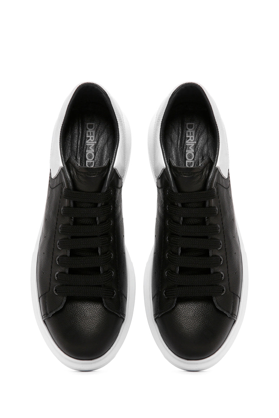 Men's Black Lace-up Thick-Sole Leather Sneaker