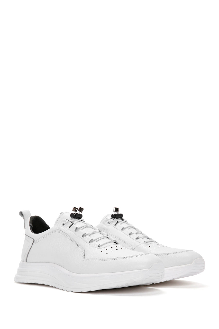 Men's White Lace-up Leather Sneaker