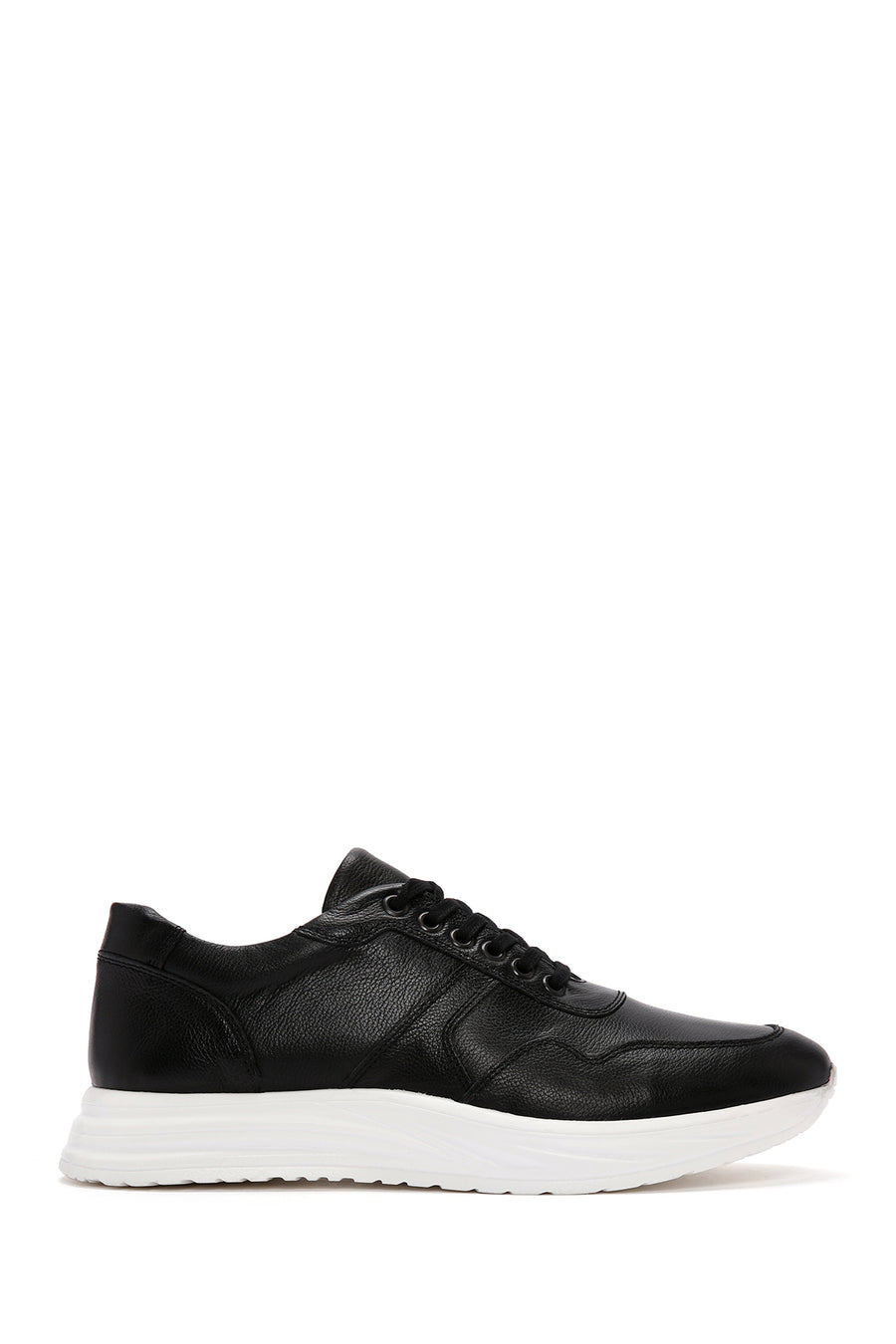 Men's Black Lace-up Thick-Sole Leather Sneaker 24SFD6824FT | Derimod