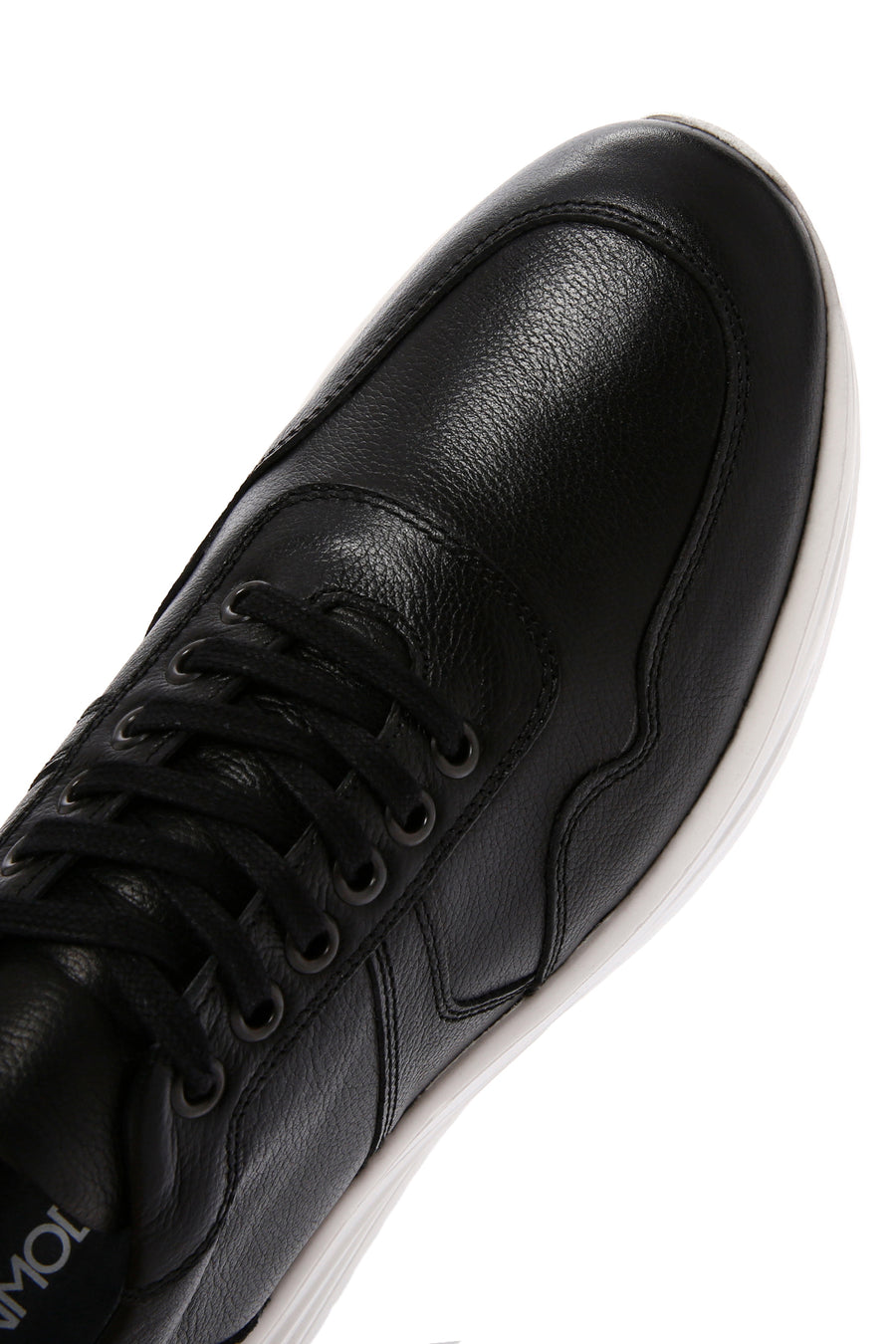 Men's Black Lace-up Thick-Sole Leather Sneaker