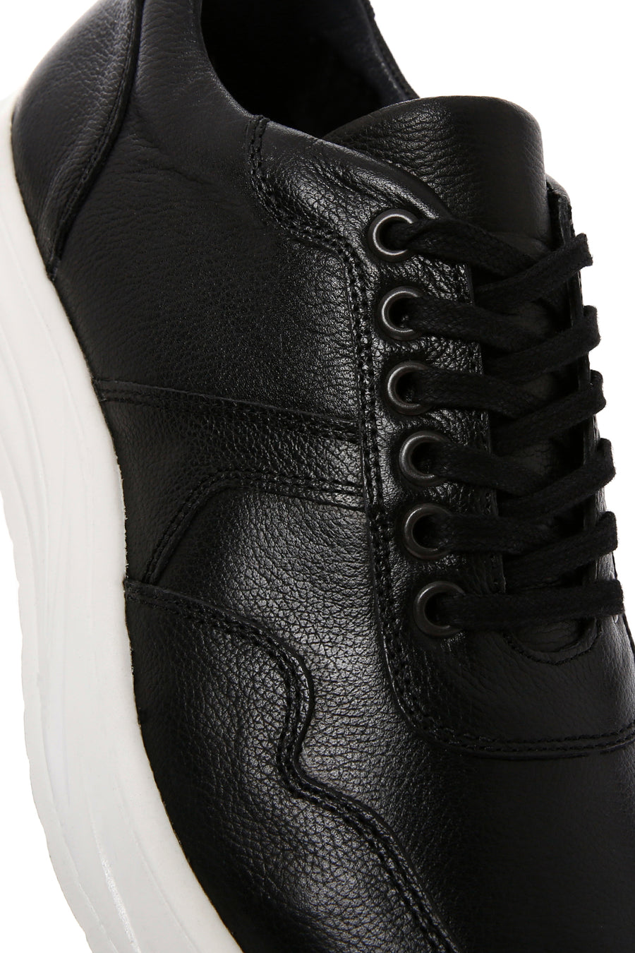 Men's Black Lace-up Thick-Sole Leather Sneaker