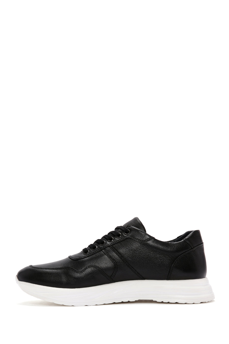 Men's Black Lace-up Thick-Sole Leather Sneaker