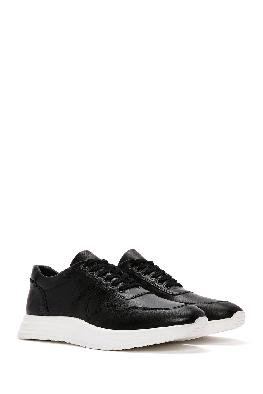 Men's Black Lace-up Thick-Sole Leather Sneaker