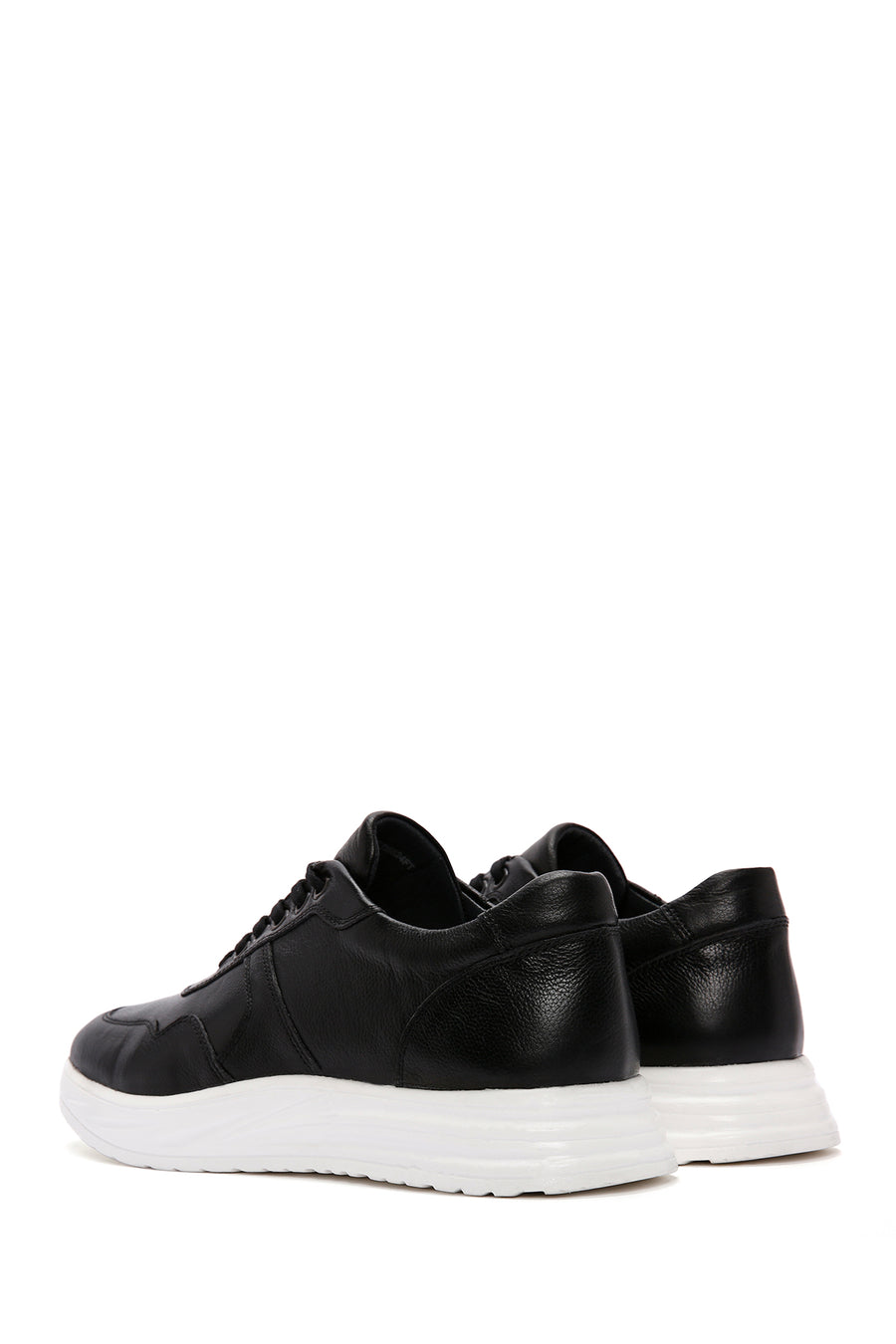 Men's Black Lace-up Thick-Sole Leather Sneaker