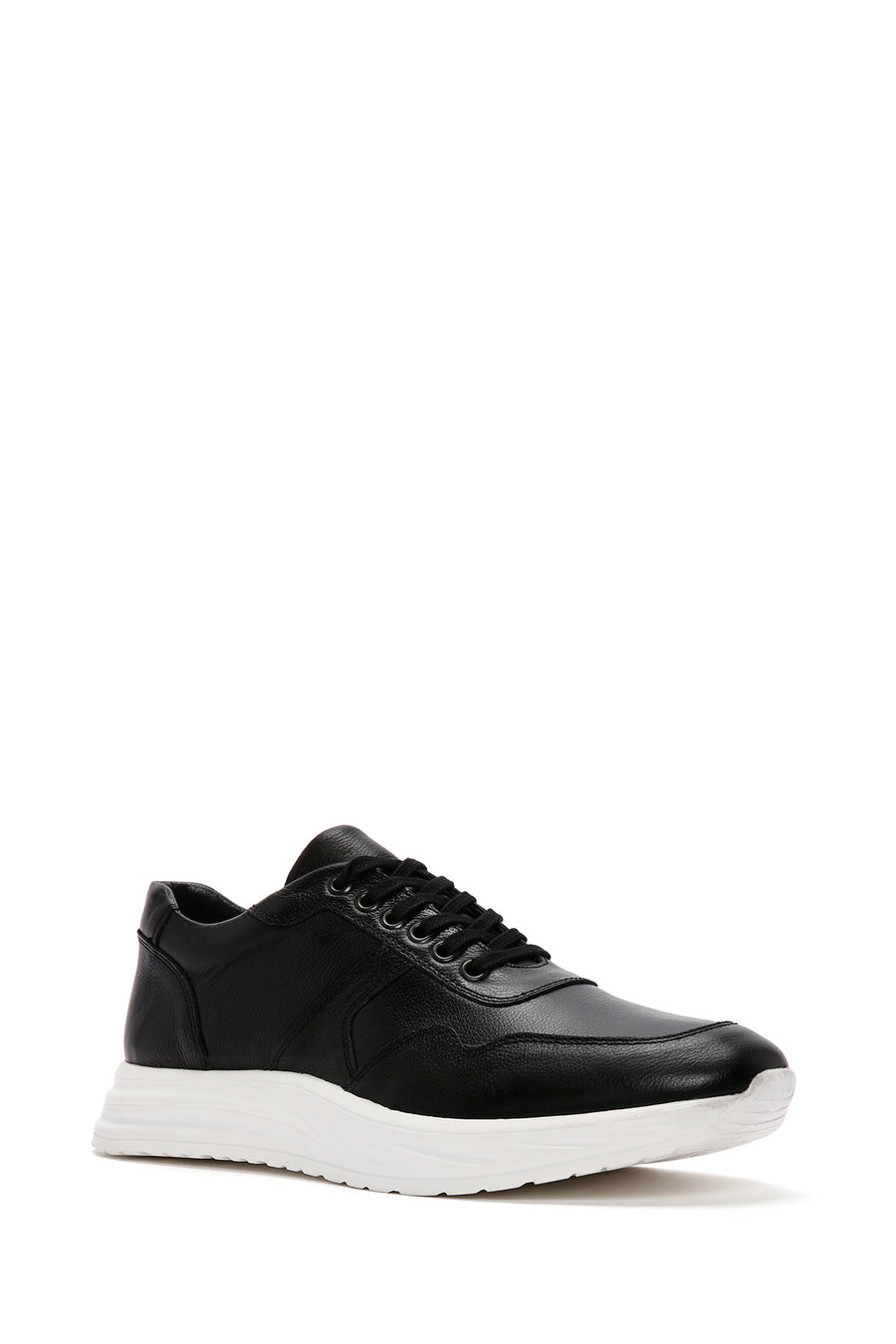 Men's Black Lace-up Thick-Sole Leather Sneaker