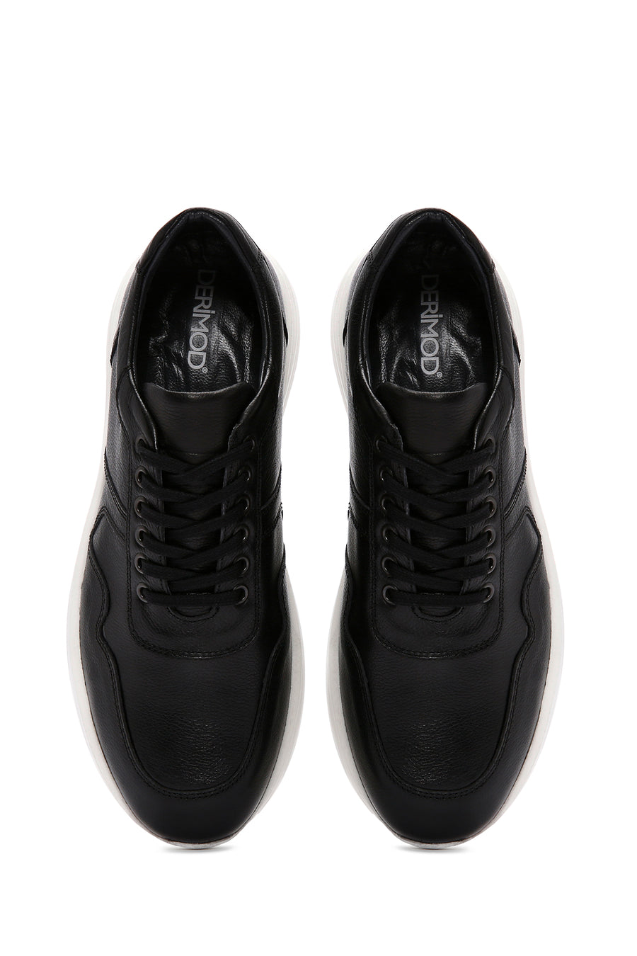 Men's Black Lace-up Thick-Sole Leather Sneaker