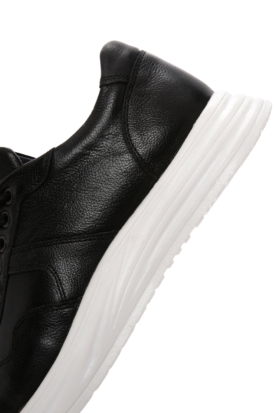 Men's Black Lace-up Thick-Sole Leather Sneaker