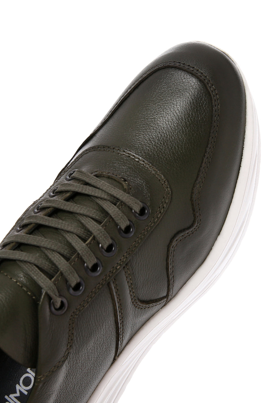 Men's Khaki Lace-up Thick-Sole Leather Sneaker