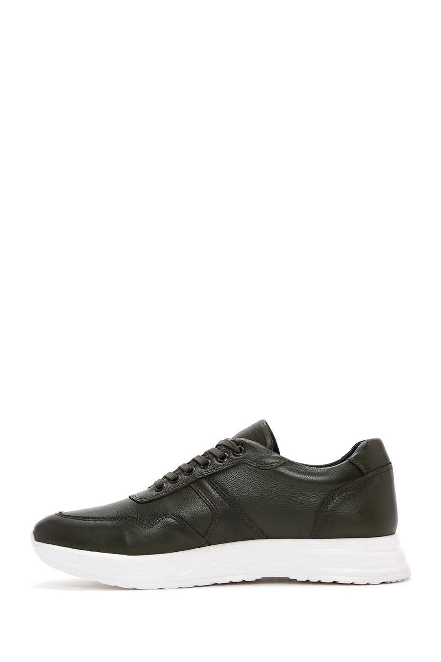 Men's Khaki Lace-up Thick-Sole Leather Sneaker