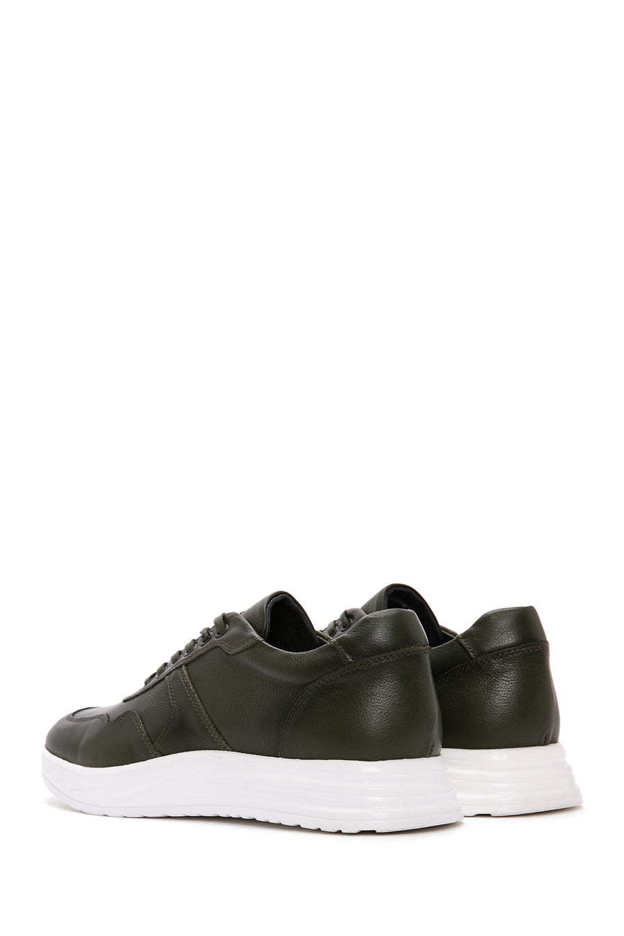 Men's Khaki Lace-up Thick-Sole Leather Sneaker