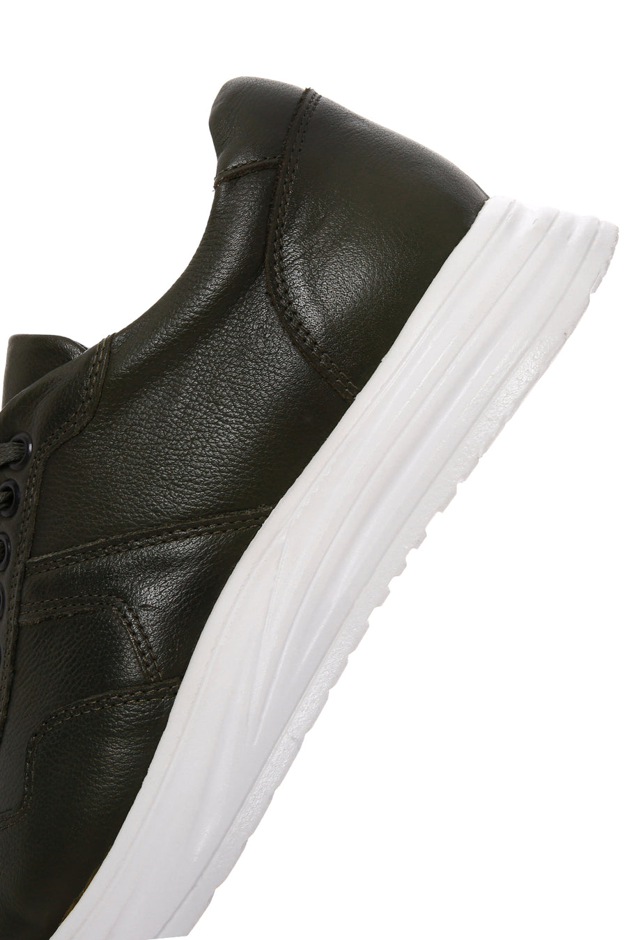 Men's Khaki Lace-up Thick-Sole Leather Sneaker