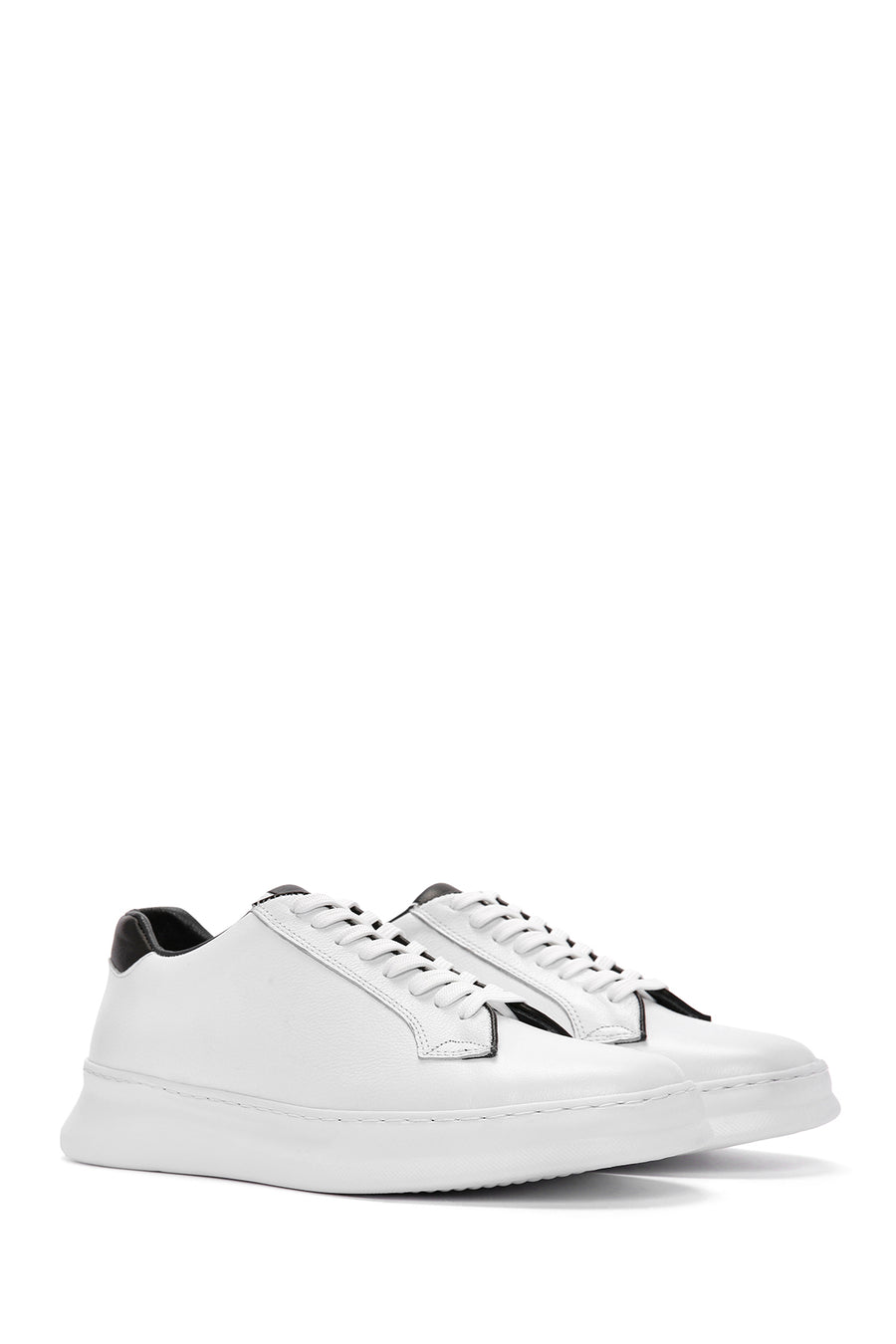Erkek Beyaz Bağcıklı Deri Sneaker