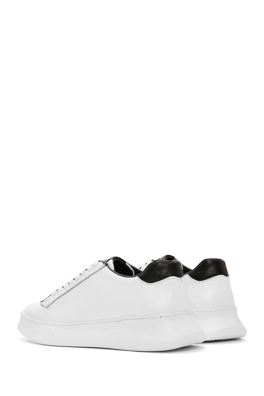 Erkek Beyaz Bağcıklı Deri Sneaker