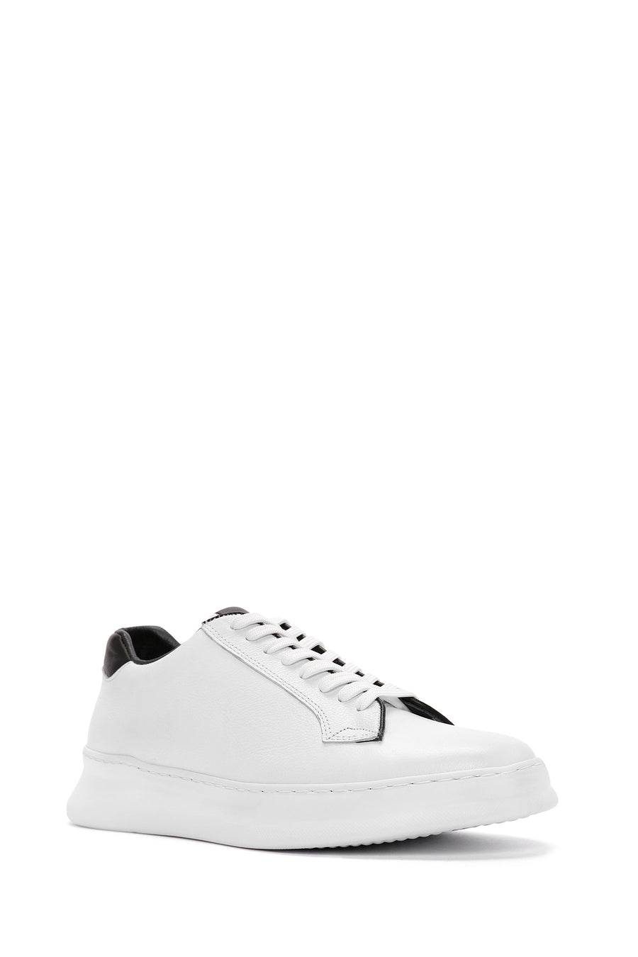 Erkek Beyaz Bağcıklı Deri Sneaker
