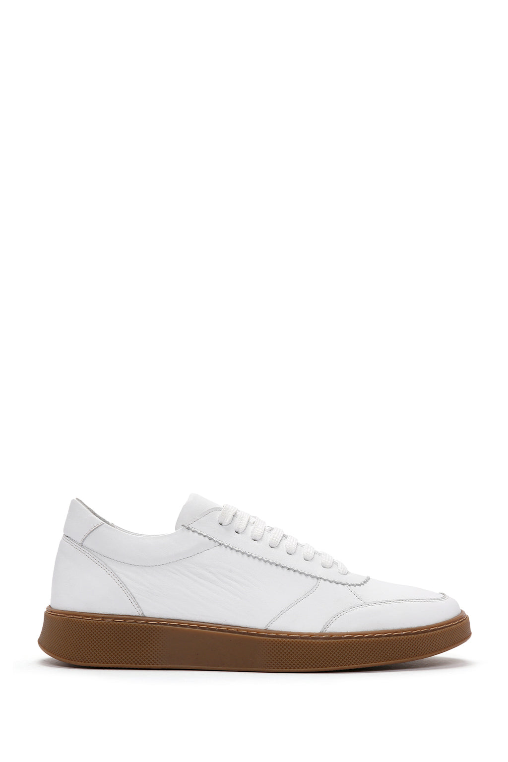 Erkek Beyaz Bağcıklı Deri Sneaker