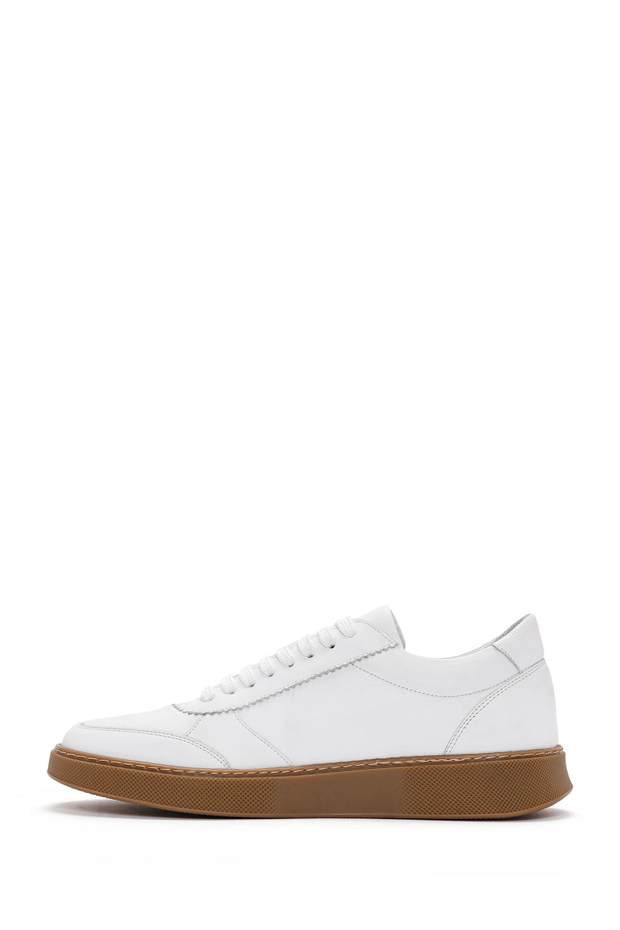 Erkek Beyaz Bağcıklı Deri Sneaker