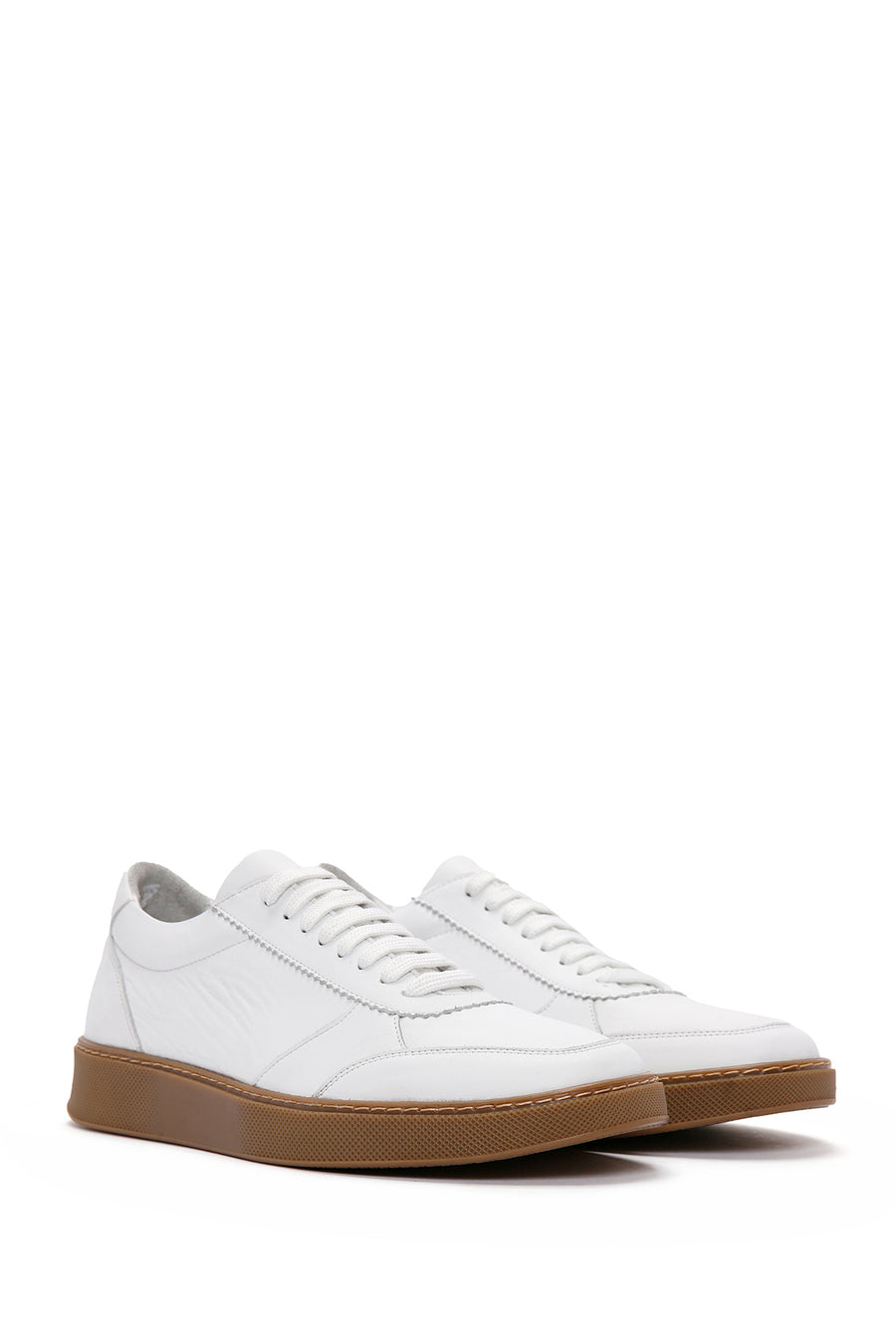 Erkek Beyaz Bağcıklı Deri Sneaker