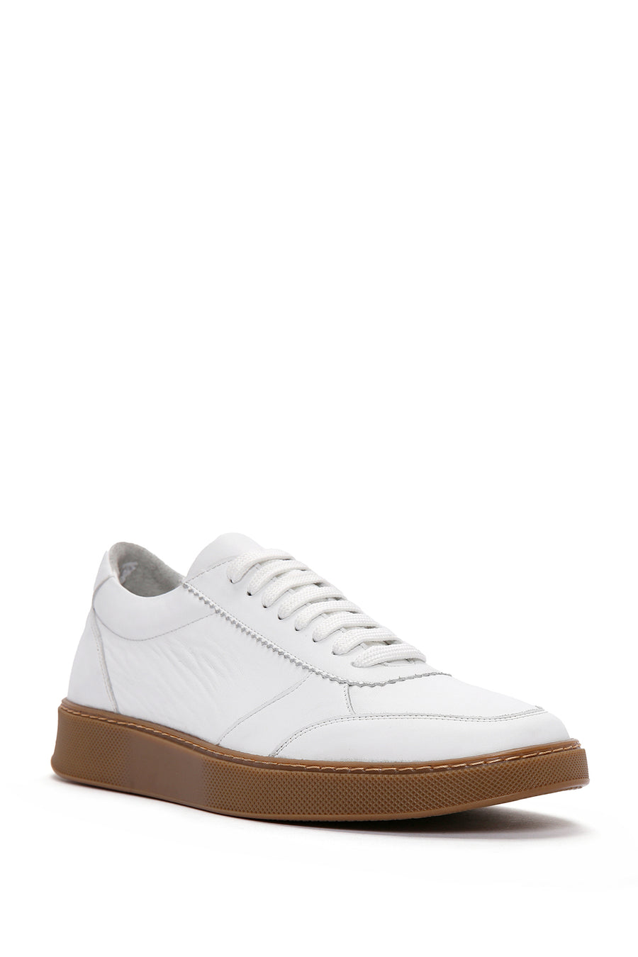 Erkek Beyaz Bağcıklı Deri Sneaker