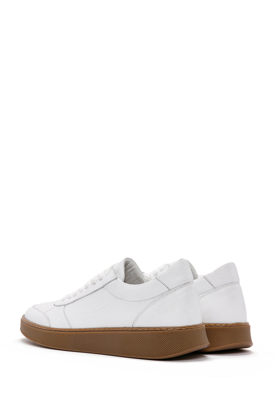 Erkek Beyaz Bağcıklı Deri Sneaker