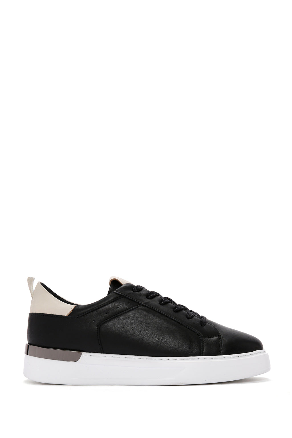 Erkek Siyah Bağcıklı Deri Sneaker