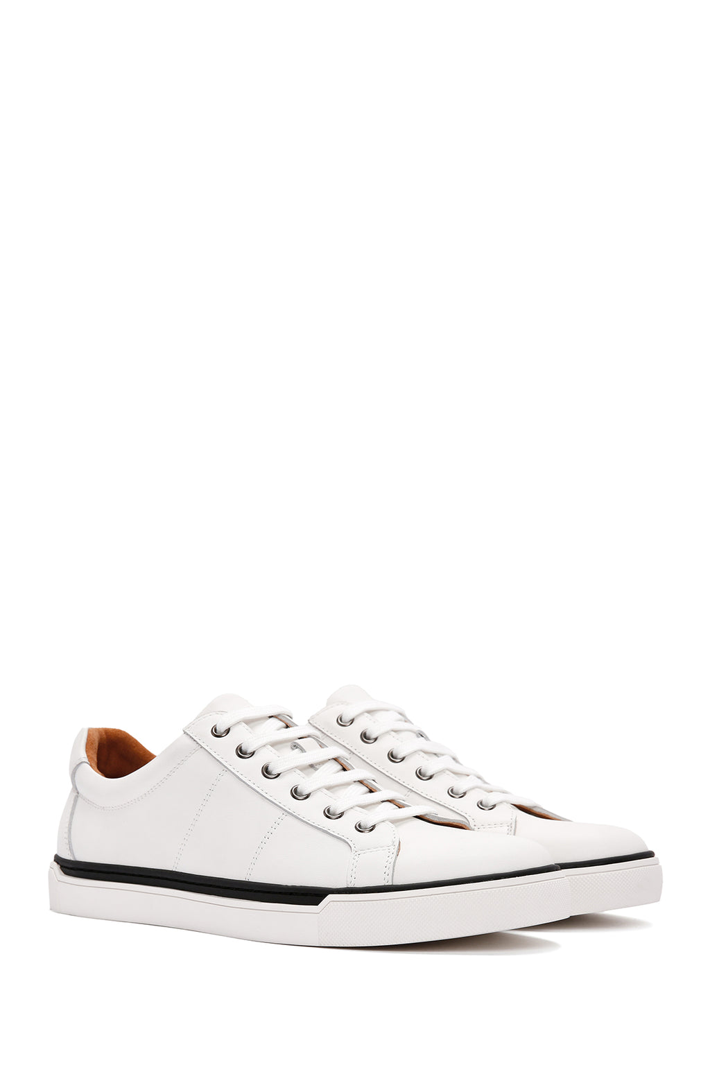 Erkek Beyaz Bağcıklı Deri Sneaker