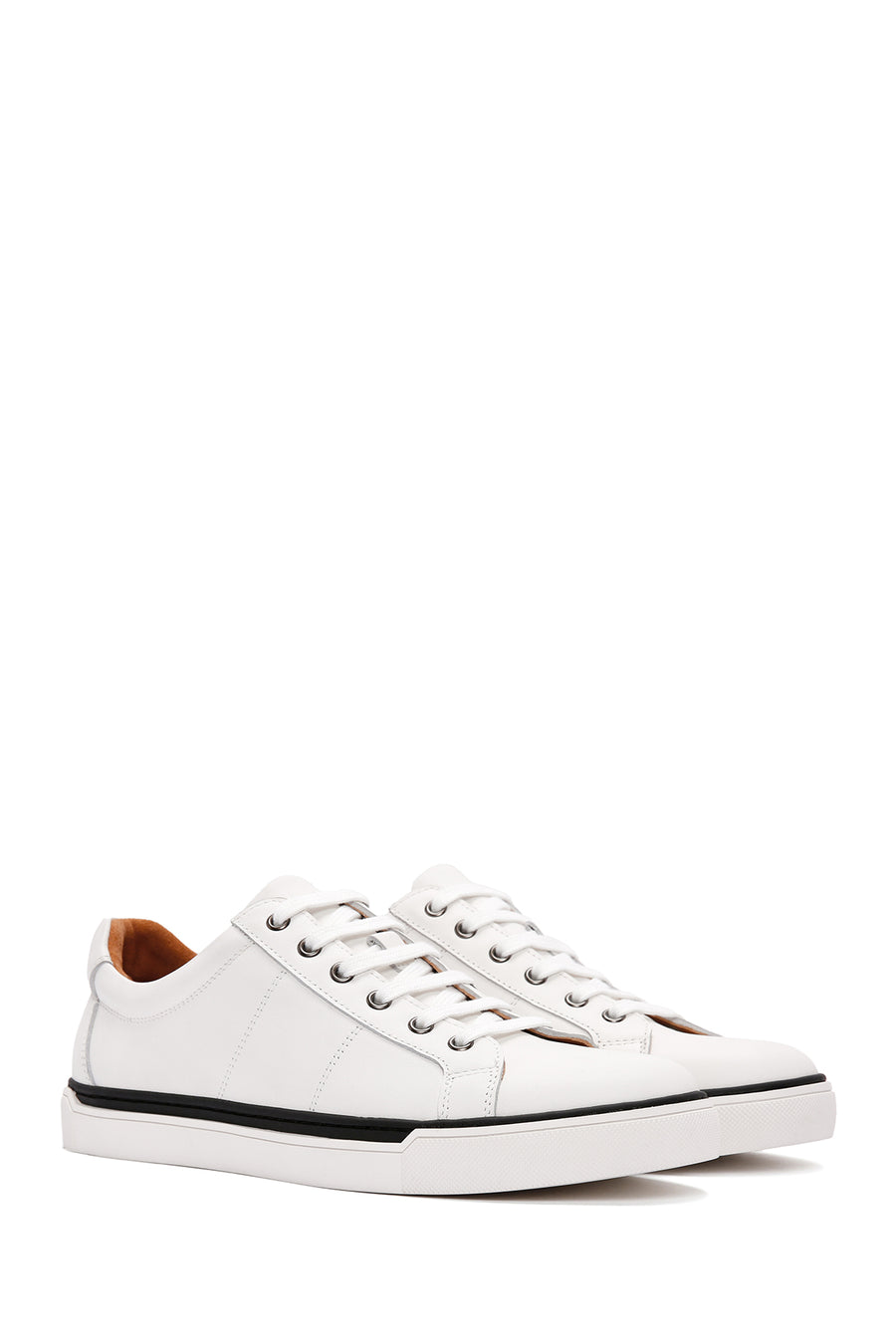 Men's White Lace-up Leather Sneaker