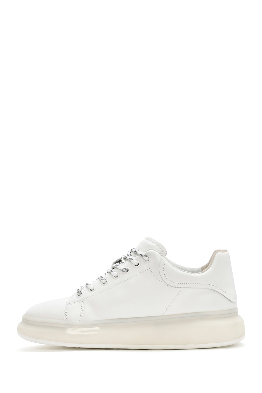 Erkek Beyaz Kalın Tabanlı Bağcıklı Deri Sneaker