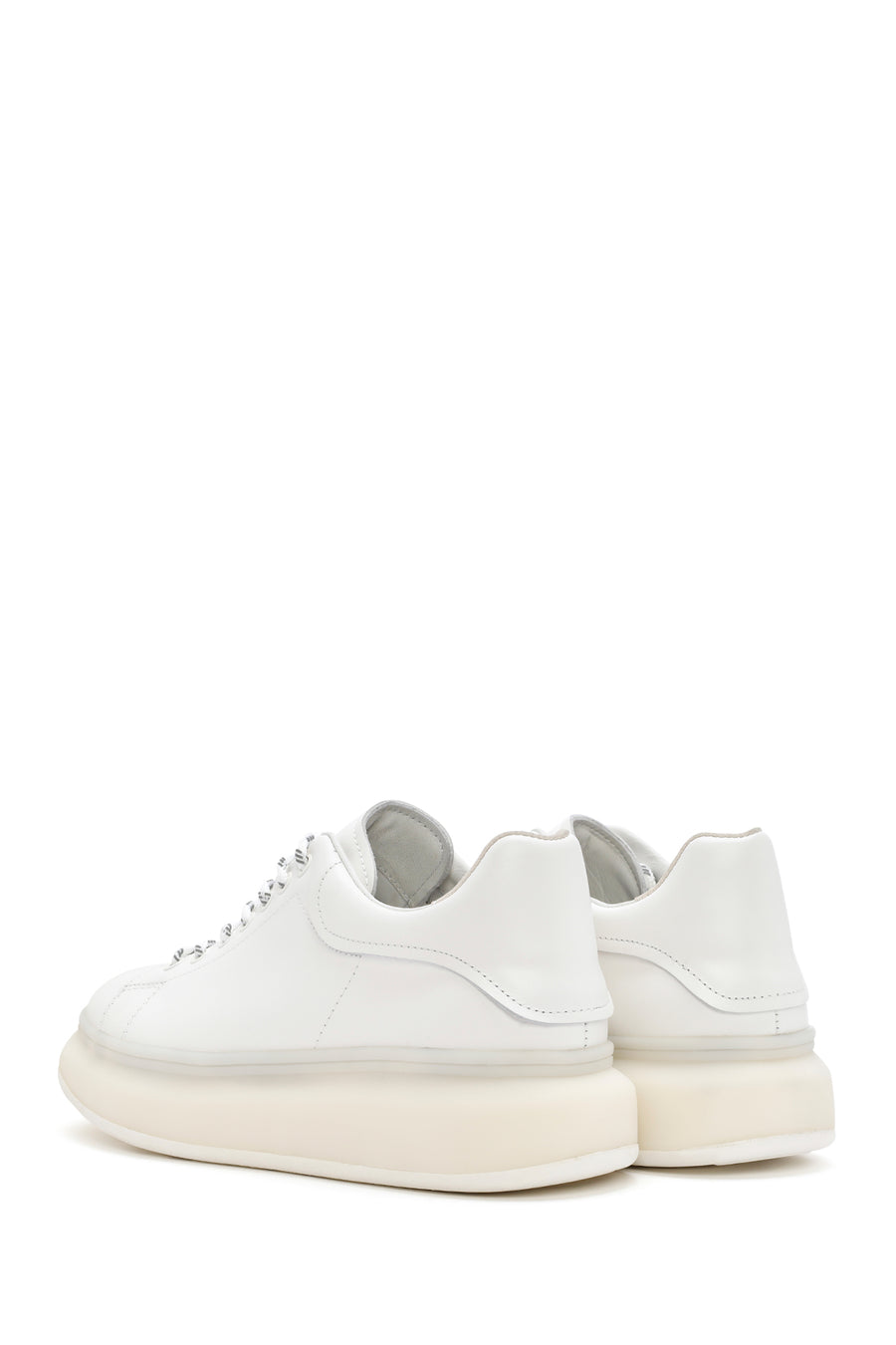 Erkek Beyaz Kalın Tabanlı Bağcıklı Deri Sneaker