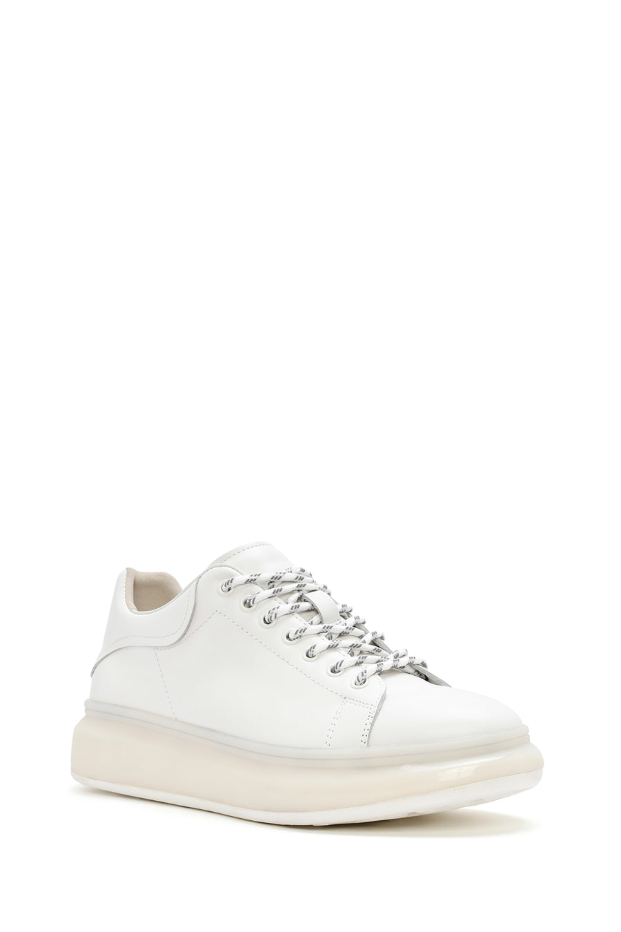 Erkek Beyaz Kalın Tabanlı Bağcıklı Deri Sneaker