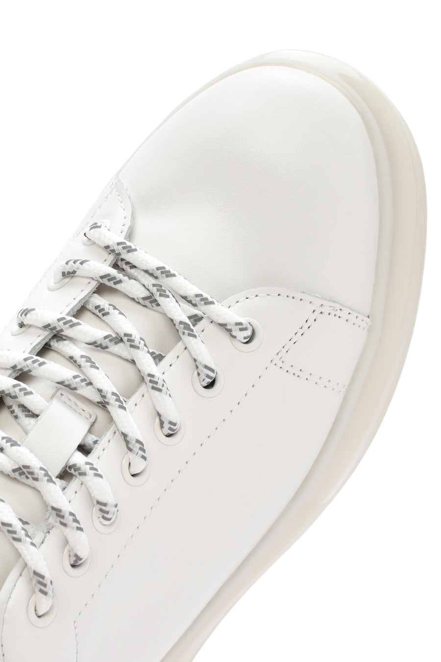 Erkek Beyaz Kalın Tabanlı Bağcıklı Deri Sneaker