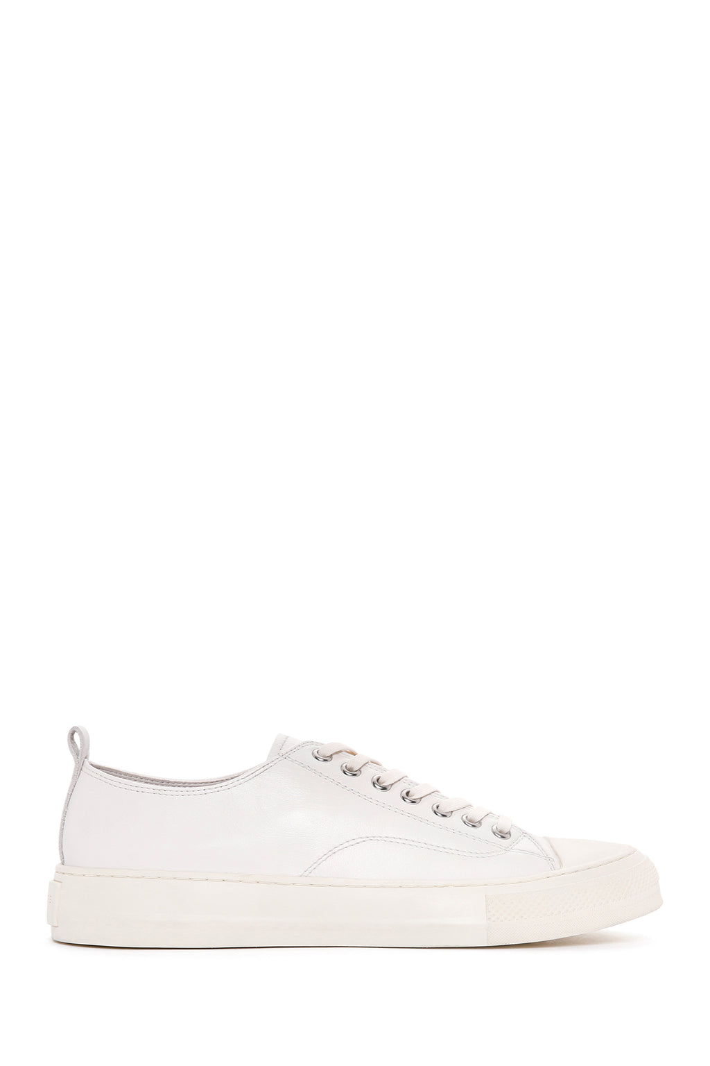Erkek Beyaz Bağcıklı Deri Sneaker