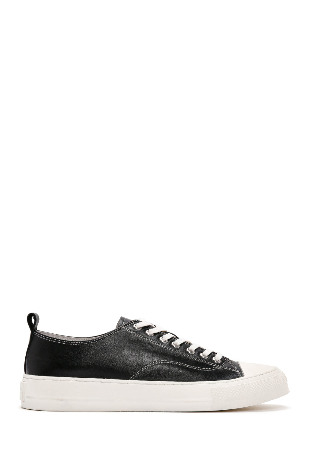 Erkek Siyah Bağcıklı Deri Sneaker