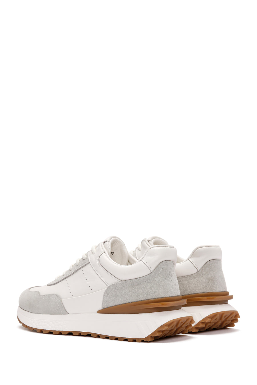 Erkek Beyaz Bağcıklı Kalın Tabanlı Deri Casual Sneaker