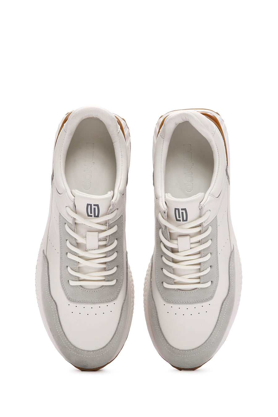 Erkek Beyaz Bağcıklı Kalın Tabanlı Deri Casual Sneaker