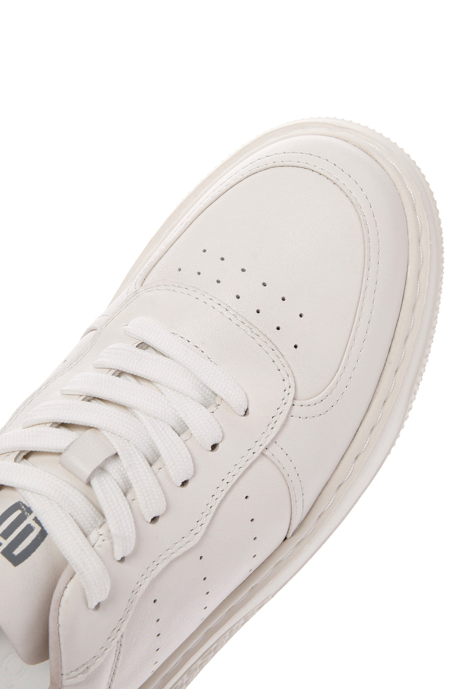 Men's White Lace-up Thick-Sole Leather Sneaker