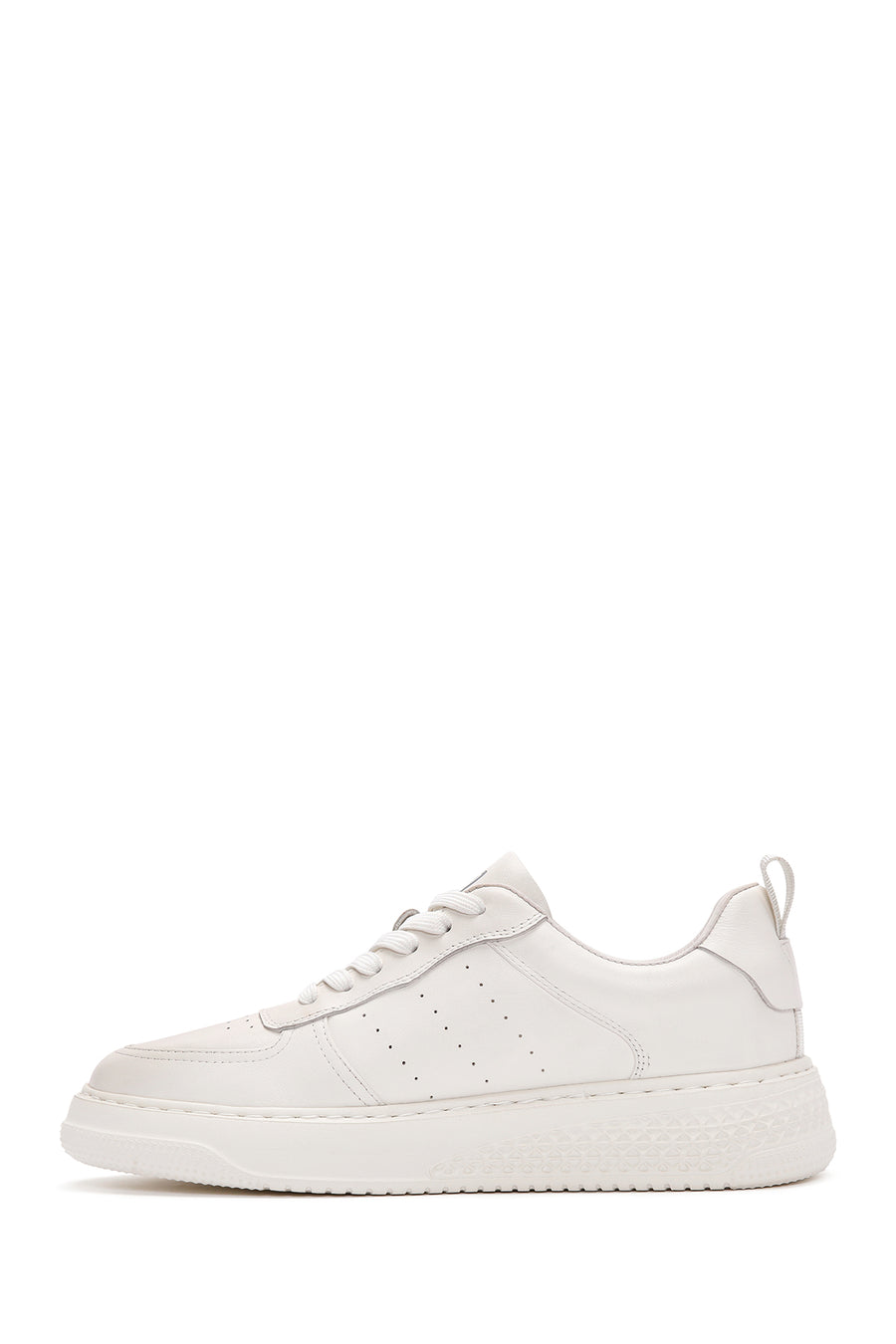 Men's White Lace-up Thick-Sole Leather Sneaker