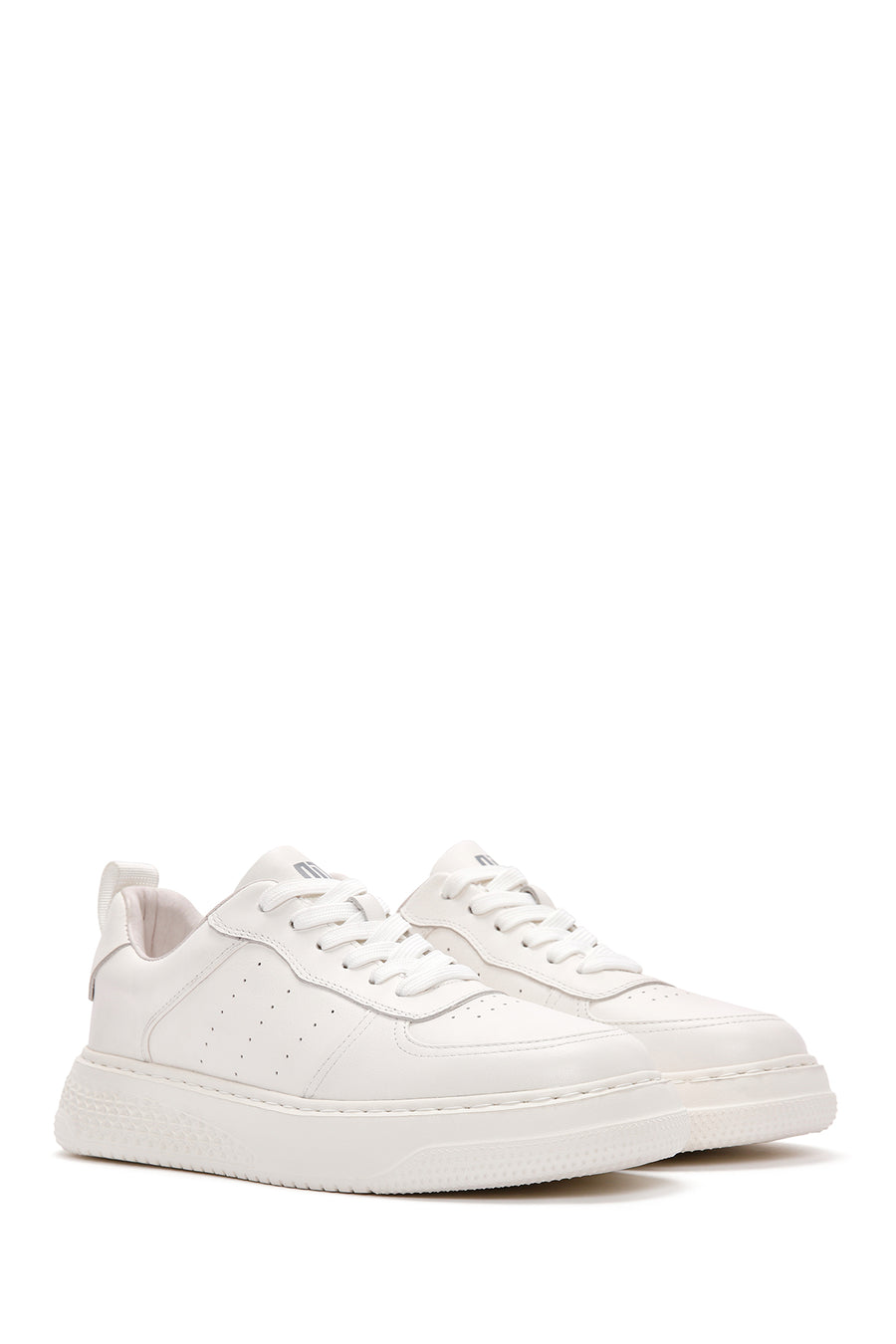 Men's White Lace-up Thick-Sole Leather Sneaker