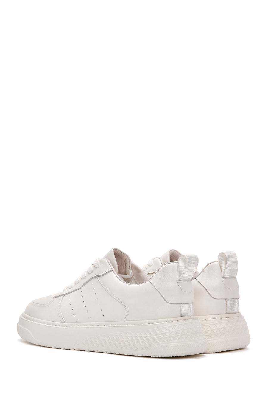 Men's White Lace-up Thick-Sole Leather Sneaker