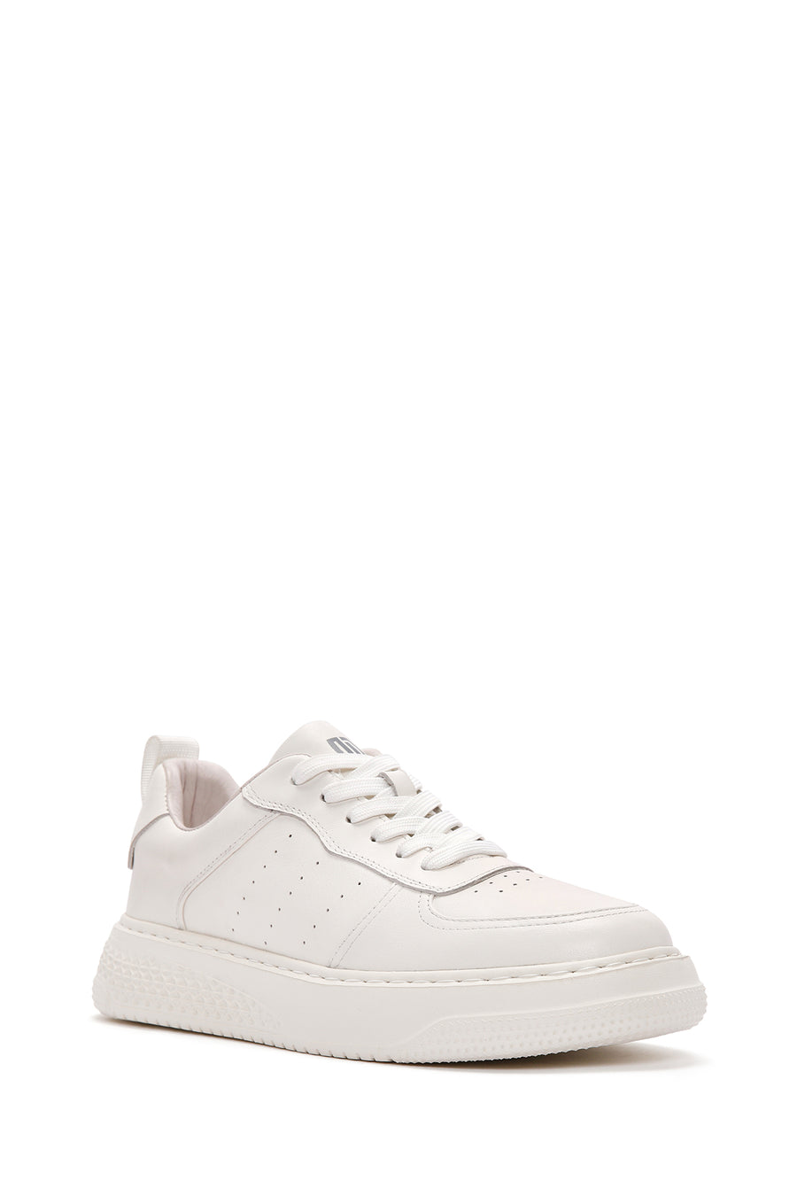Men's White Lace-up Thick-Sole Leather Sneaker