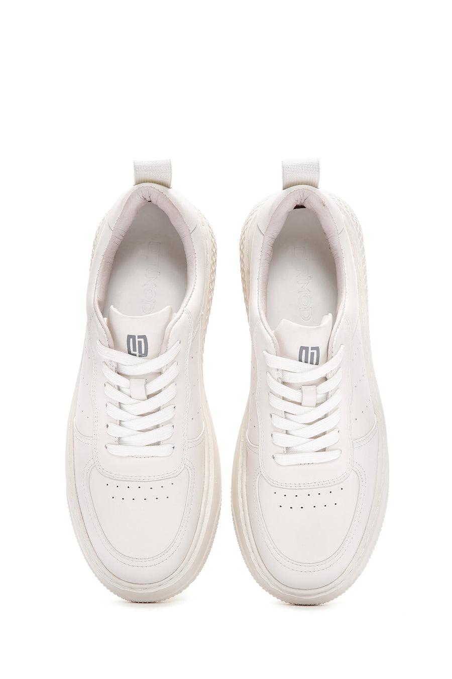 Men's White Lace-up Thick-Sole Leather Sneaker