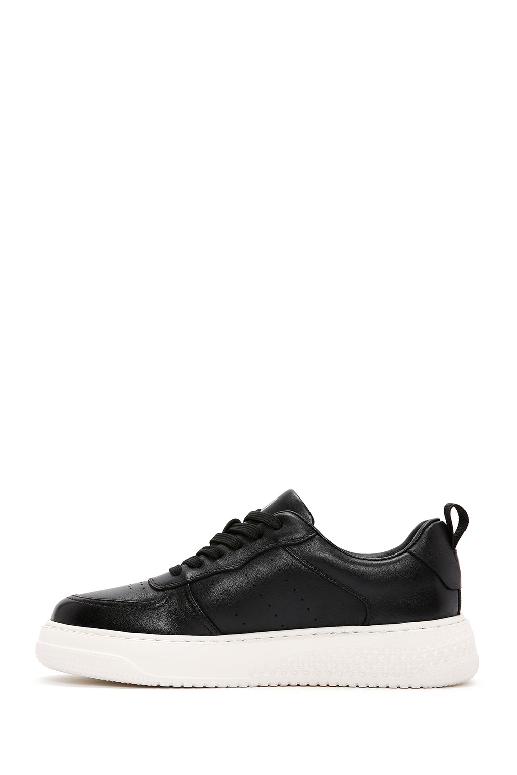 Erkek Siyah Bağcıklı Kalın Tabanlı Deri Sneaker