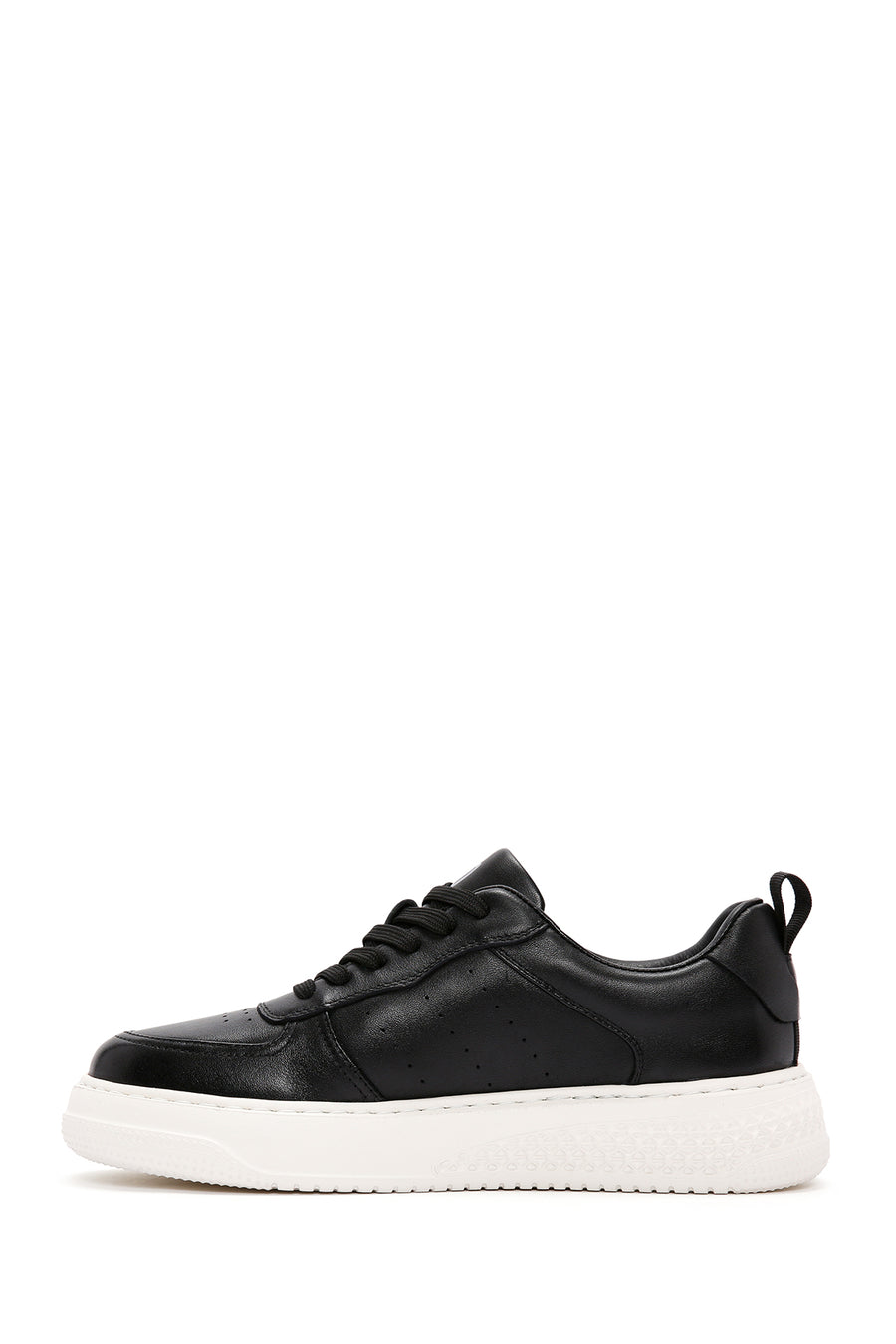 Erkek Siyah Bağcıklı Kalın Tabanlı Deri Sneaker