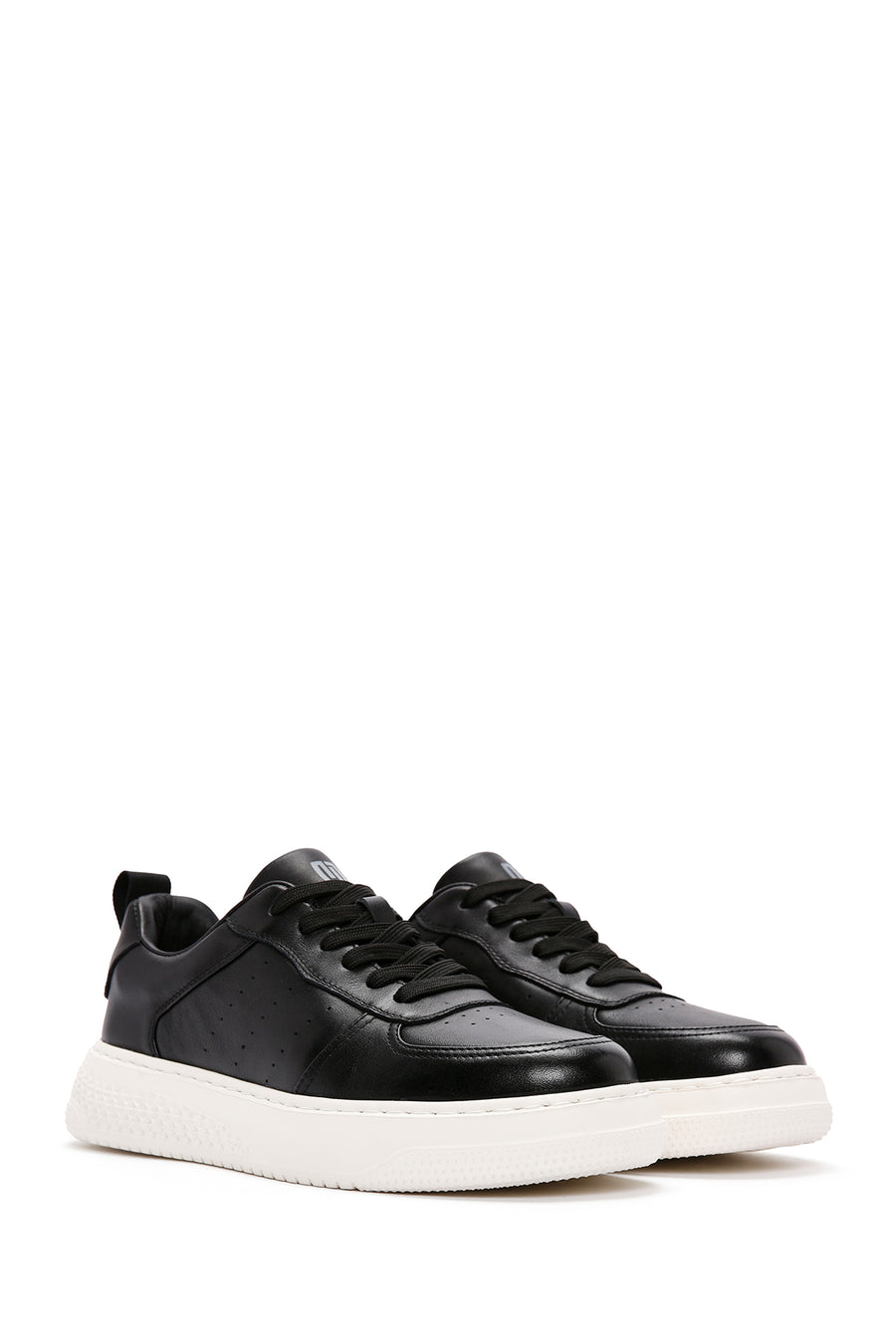 Erkek Siyah Bağcıklı Kalın Tabanlı Deri Sneaker