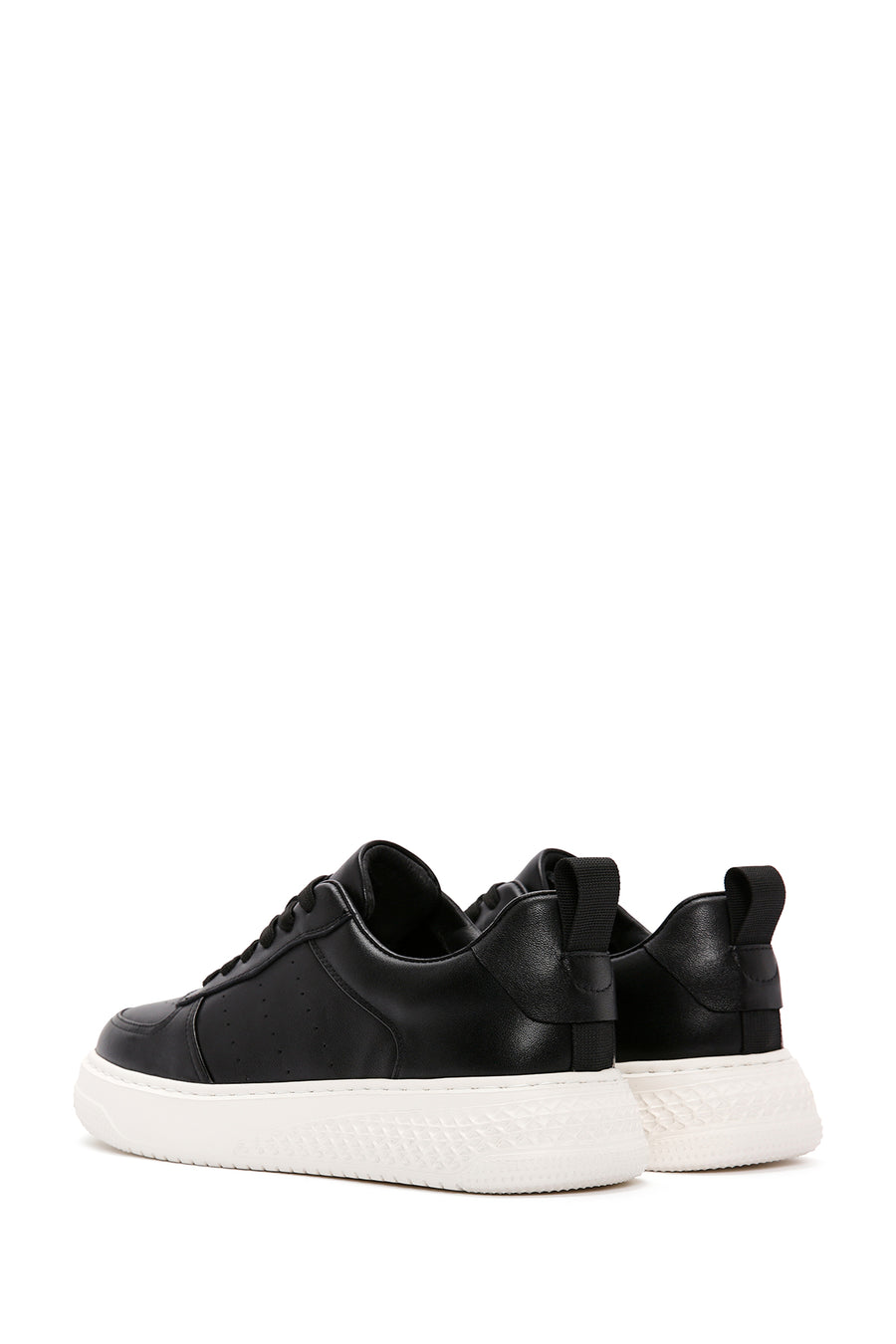 Erkek Siyah Bağcıklı Kalın Tabanlı Deri Sneaker