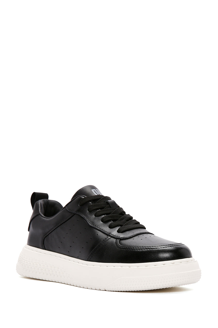 Erkek Siyah Bağcıklı Kalın Tabanlı Deri Sneaker
