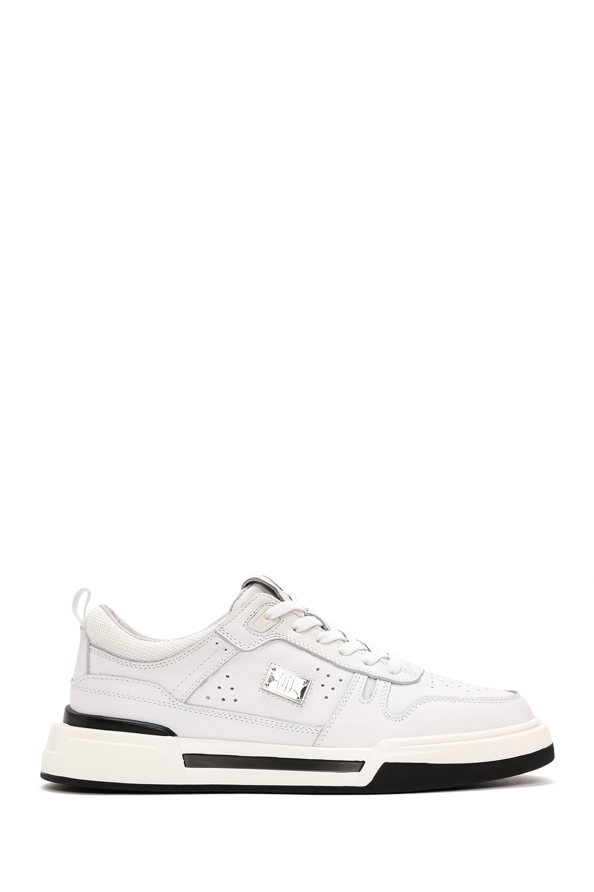Men's White Lace-up Thick-Sole Leather Sneaker 24SFD693018 | Derimod