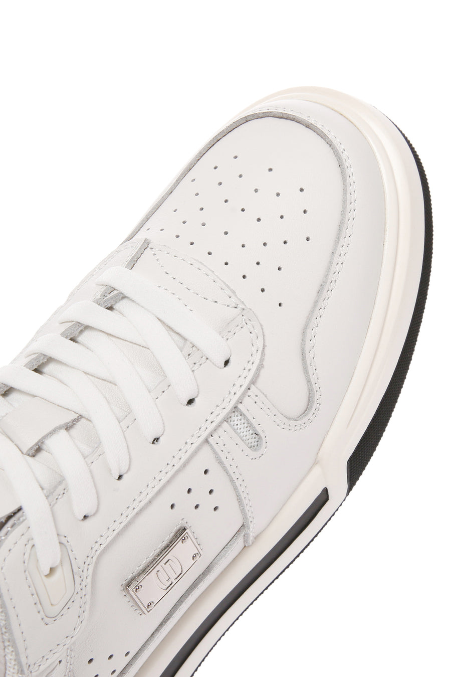 Men's White Lace-up Thick-Sole Leather Sneaker
