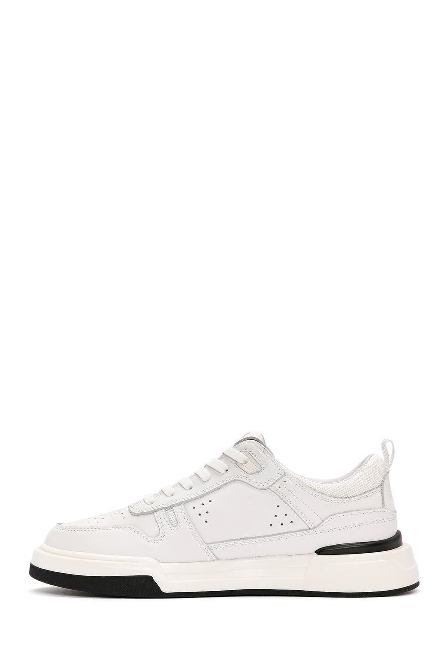 Men's White Lace-up Thick-Sole Leather Sneaker