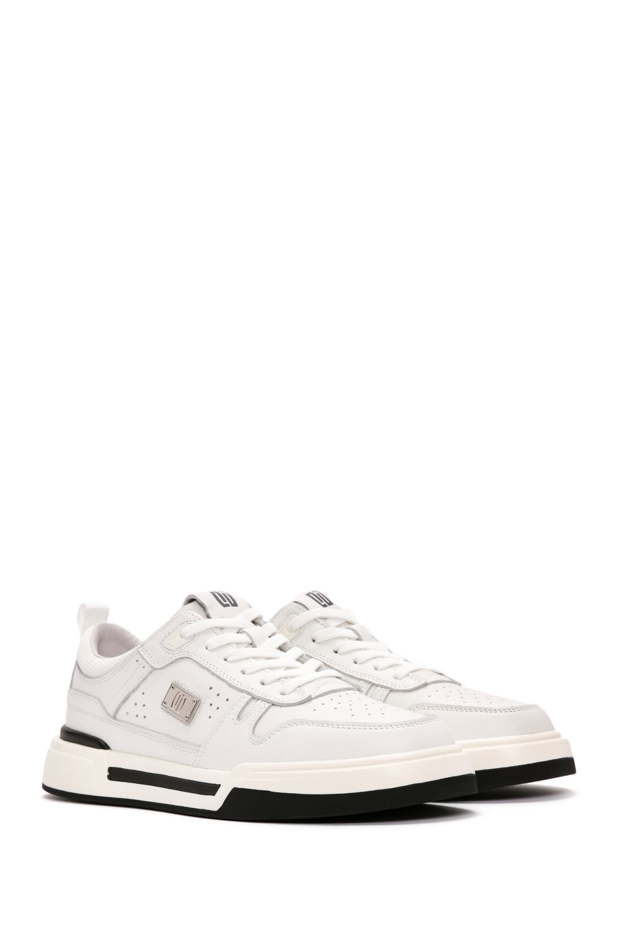 Men's White Lace-up Thick-Sole Leather Sneaker