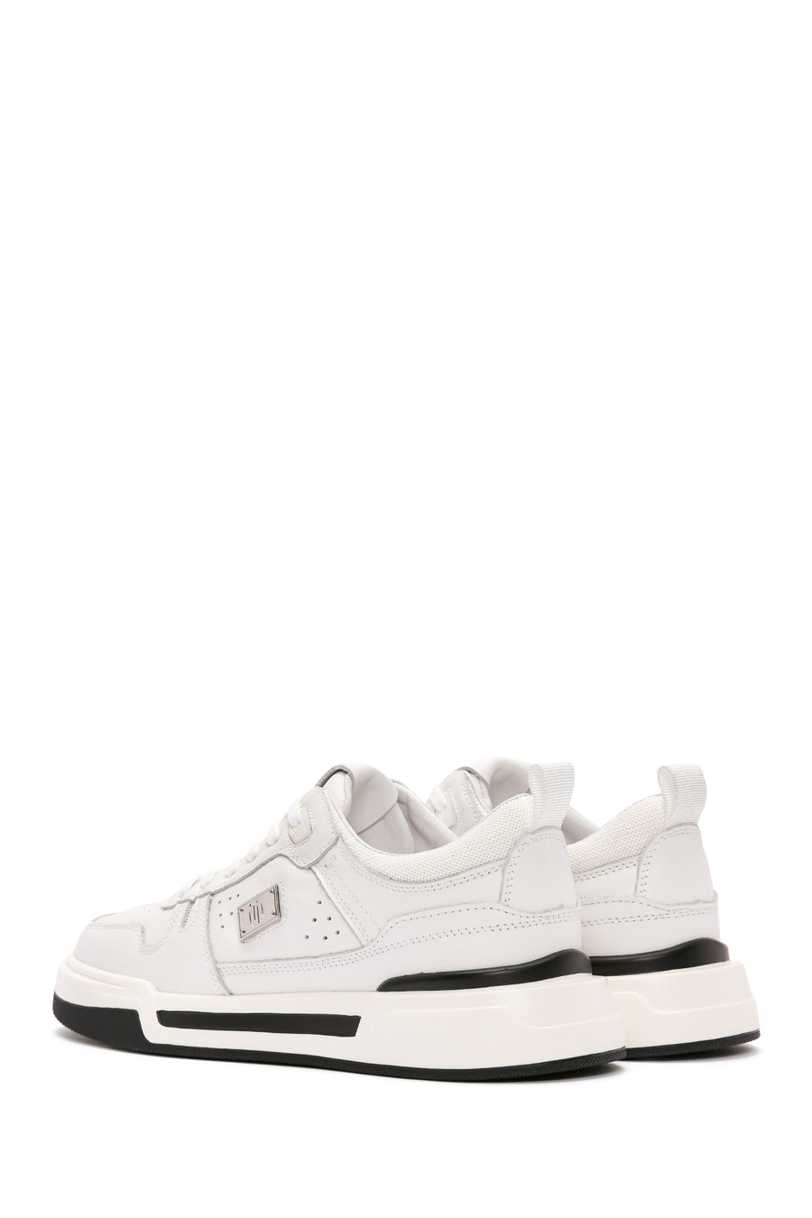 Men's White Lace-up Thick-Sole Leather Sneaker